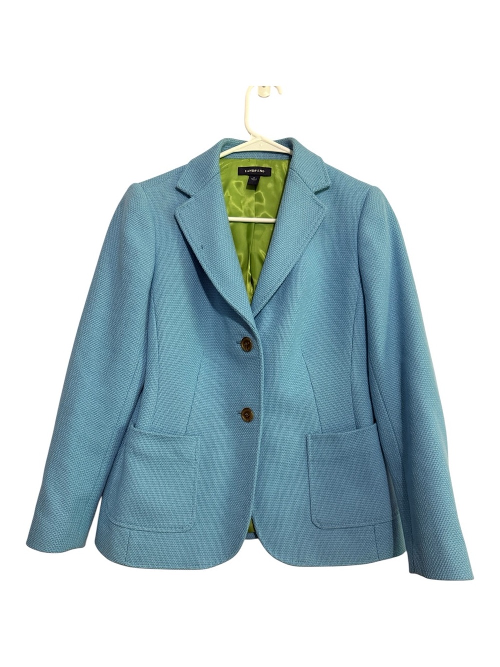 Lands’ End Women’s Wool-Blend Two-Button Textured Blazer Jacket Blue Size 6P
